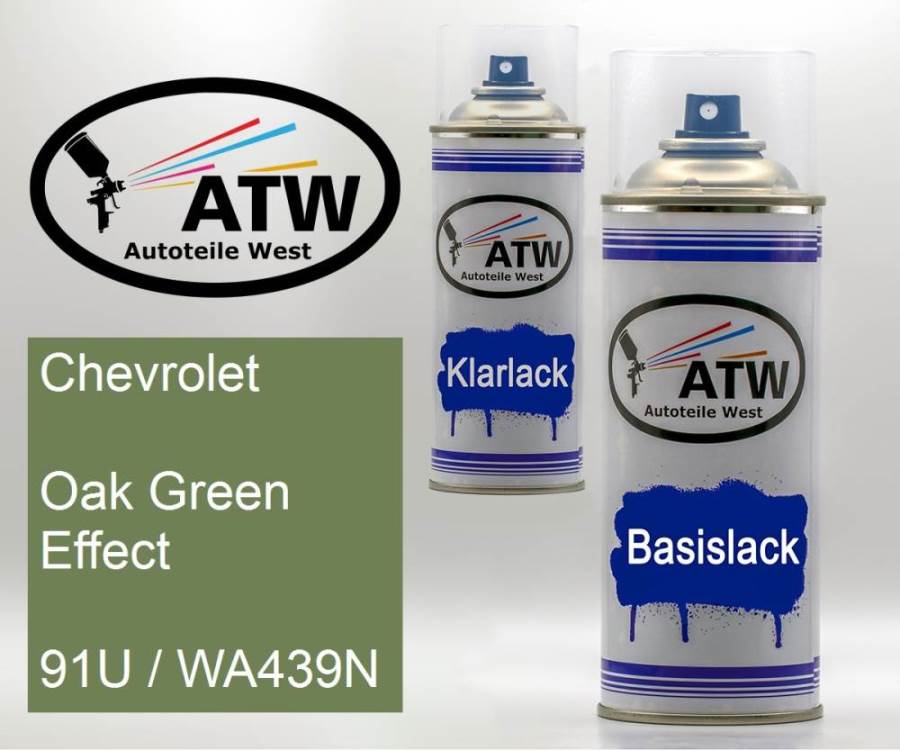 Chevrolet, Oak Green Effect, 91U / WA439N: 400ml Sprühdose + 400ml Klarlack - Set, von ATW Autoteile West.